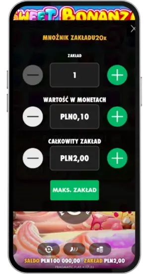 Ustawianie stawki w Sweet Bonanza